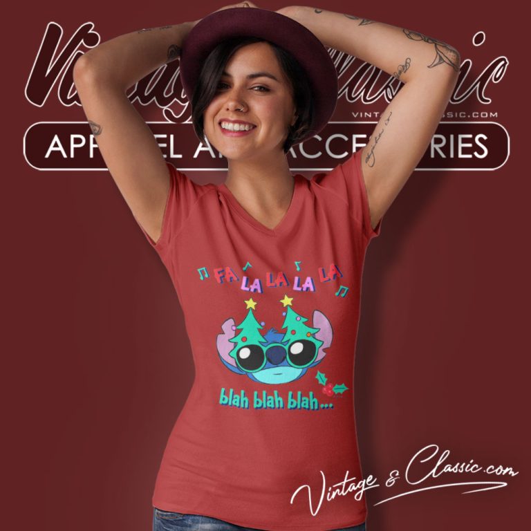 Christmas Stitch Fa La La V Neck TShirt Christmas Stitch Fa La La V Neck TShirt