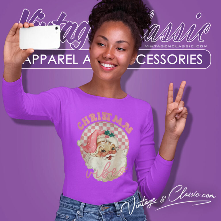Christmas Vibes Shirt Pink Santa Claus Long Sleeve Tee Christmas Vibes Shirt Pink Santa Claus Long Sleeve Tee