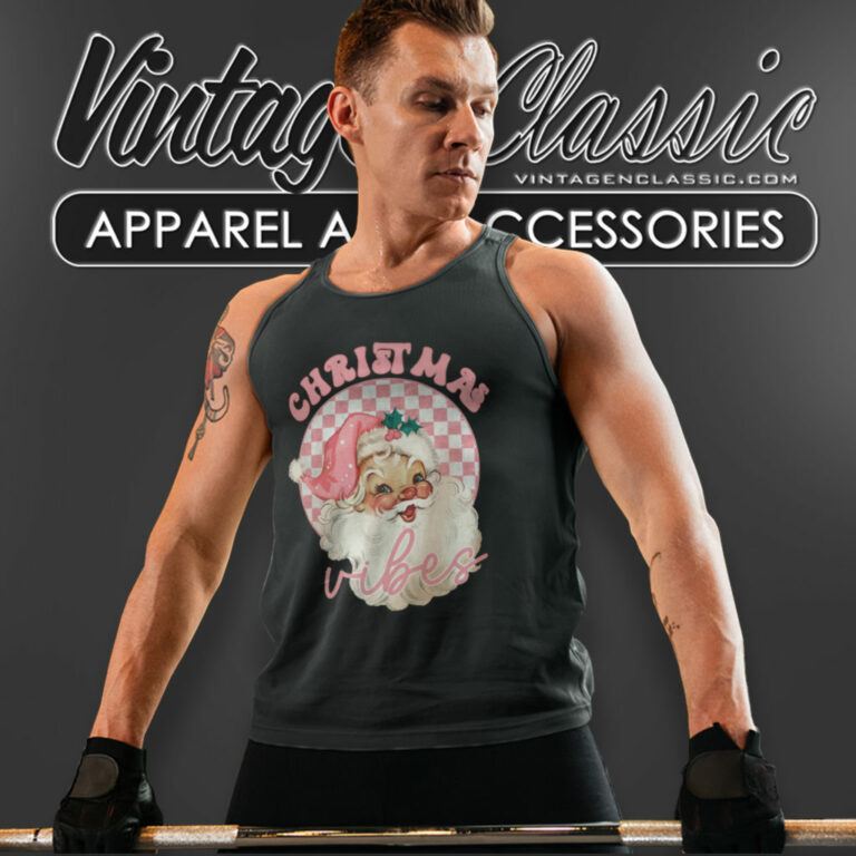 Christmas Vibes Shirt Pink Santa Claus Tank Top Racerback Christmas Vibes Shirt Pink Santa Claus Tank Top Racerback