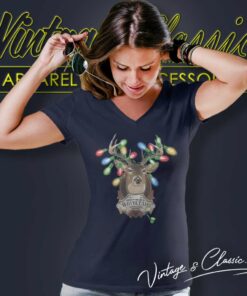 Christmas Whitetail Deer Buck With Lights In Antlers Shirt 5 Christmas Whitetail Deer Buck With Lights In Antlers V Neck TShirt 1