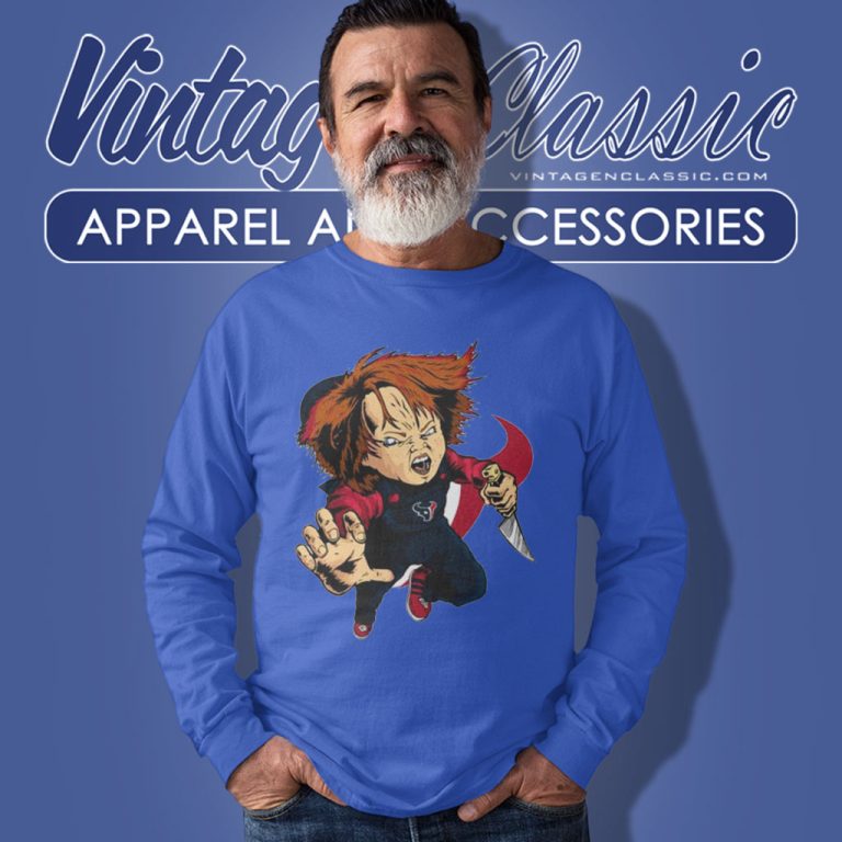 Chucky Houston Texans Halloween Long Sleeve Tee Chucky Houston Texans Halloween Long Sleeve Tee