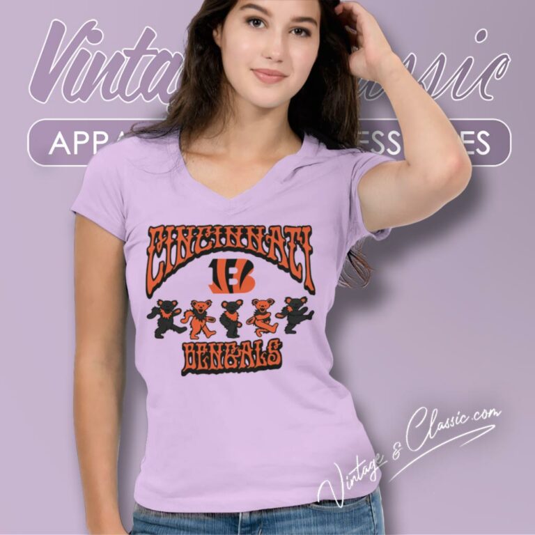 Cincinnati Bengals Grateful Dead Dancing Bears V Neck TShirt Cincinnati Bengals Grateful Dead Dancing Bears V Neck TShirt