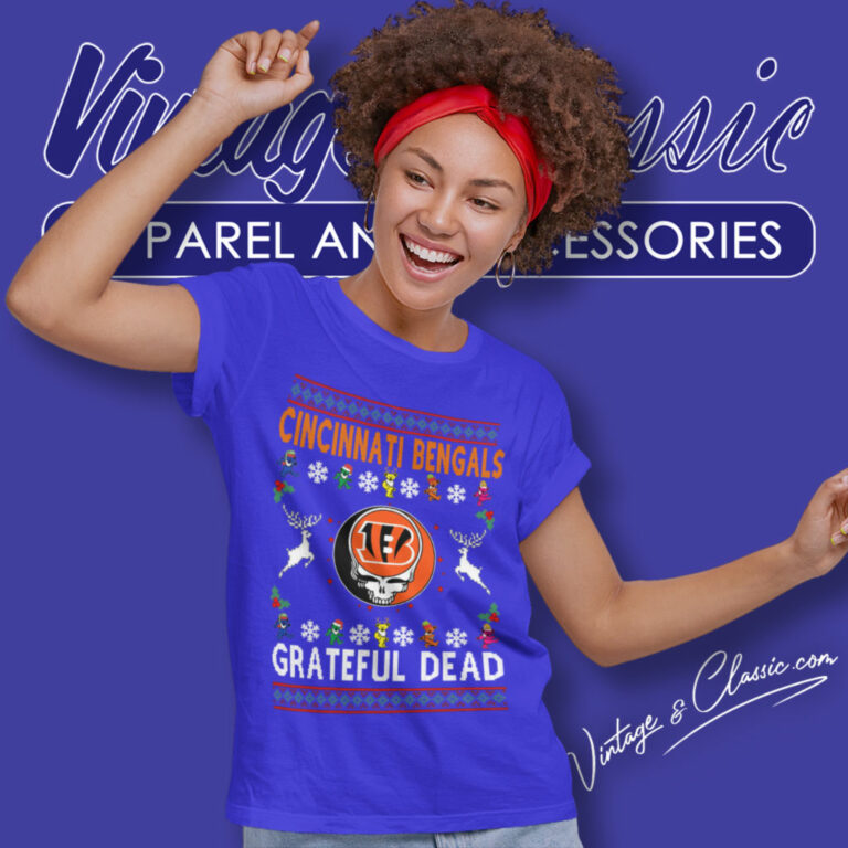 Cincinnati Bengals Grateful Dead Ugly Christmas Women T Shirt Cincinnati Bengals Grateful Dead Ugly Christmas Women T Shirt