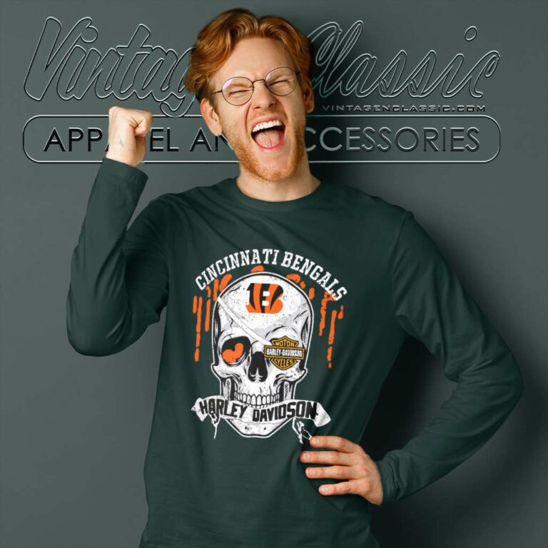Cincinnati Bengals Harley Davidson Skull Long Sleeve Tee Cincinnati Bengals Harley Davidson Skull Long Sleeve Tee