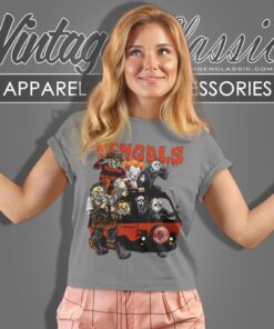Cincinnati Bengals Horror Movies Characters Halloween Shirt Women T shirt