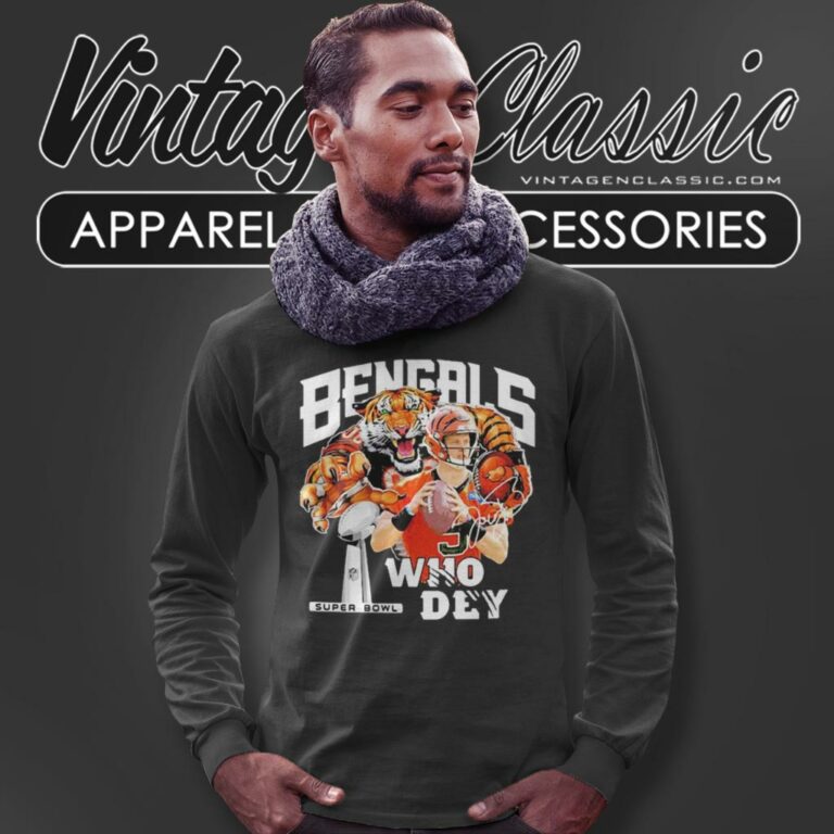 Cincinnati Bengals Joe Burrow Who Dey Champion Super Bowl Long Sleeve Tee Cincinnati Bengals Joe Burrow Who Dey Champion Super Bowl Long Sleeve Tee