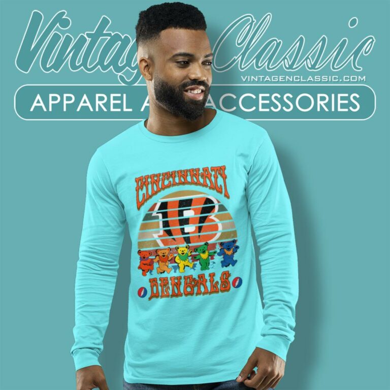 Cincinnati Bengals Nfl Grateful Dancing Bears Retro Long Sleeve Tee Cincinnati Bengals Nfl Grateful Dancing Bears Retro Long Sleeve Tee