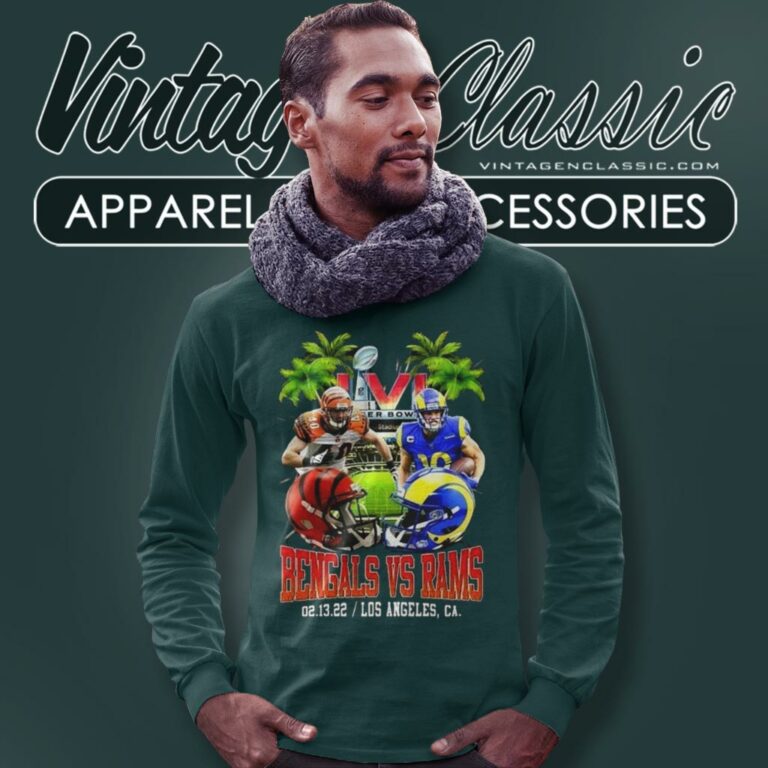 Cincinnati Bengals Vs Los Angeles Rams Super Bowl Long Sleeve Tee Cincinnati Bengals Vs Los Angeles Rams Super Bowl Long Sleeve Tee