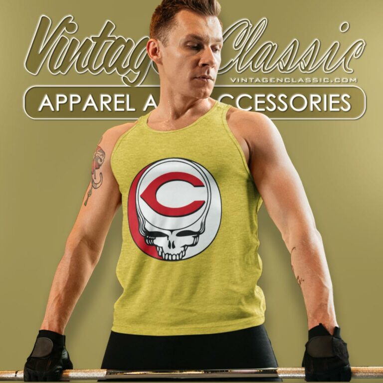 Cincinnati Reds Grateful Dead Steal Your Face Tank Top Racerback Cincinnati Reds Grateful Dead Steal Your Face Tank Top Racerback