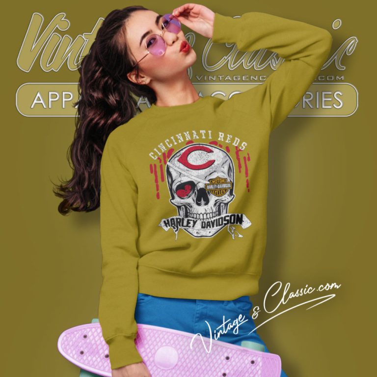 Cincinnati Reds Harley Davidson Skull Sweatshirt Cincinnati Reds Harley Davidson Skull Sweatshirt
