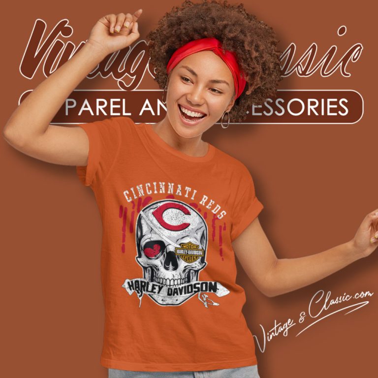 Cincinnati Reds Harley Davidson Skull Women T Shirt Cincinnati Reds Harley Davidson Skull Women T Shirt