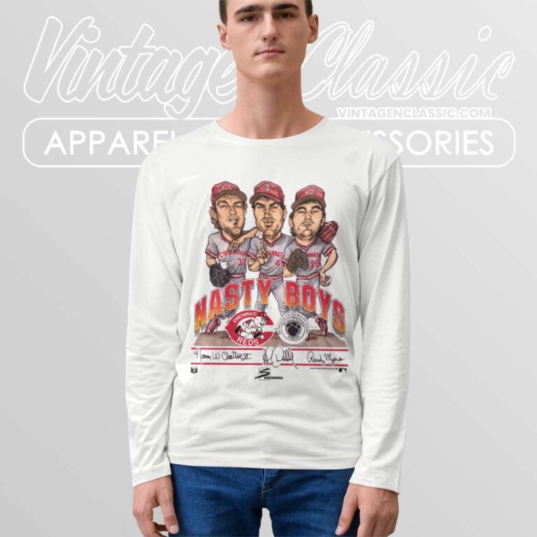 Cincinnati Reds Nasty Boys Caricature Long Sleeve Tee Cincinnati Reds Nasty Boys Caricature Long Sleeve Tee