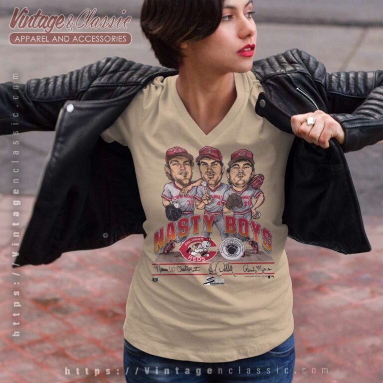 Cincinnati Reds Nasty Boys Caricature V Neck TShirt Cincinnati Reds Nasty Boys Caricature V Neck TShirt