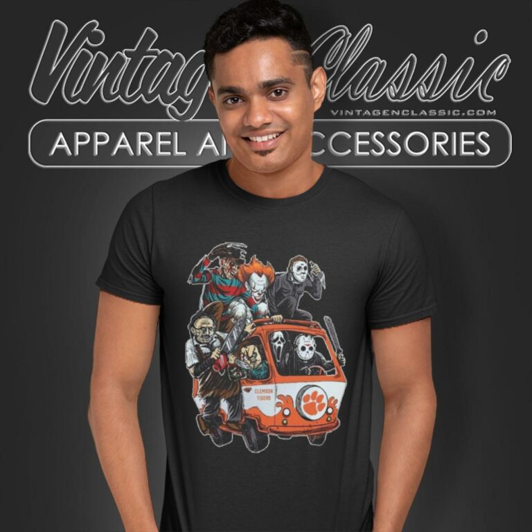 Clemson Tigers Horror Movies Characters Bus Halloween T Shirt Clemson Tigers Horror Movies Characters Bus Halloween T Shirt