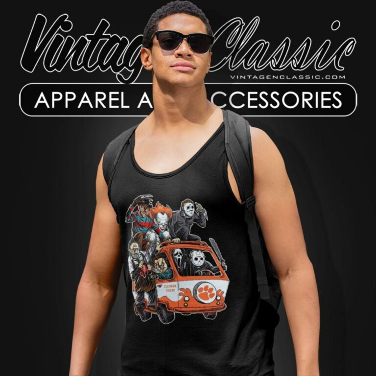 Clemson Tigers Horror Movies Characters Bus Halloween Tank Top Racerback Clemson Tigers Horror Movies Characters Bus Halloween Tank Top Racerback