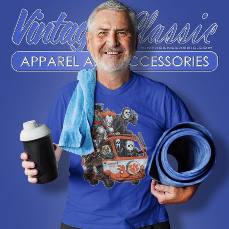 Clemson Tigers Horror Movies Characters Bus Halloween V Neck TShirt Clemson Tigers Horror Movies Characters Bus Halloween V Neck TShirt