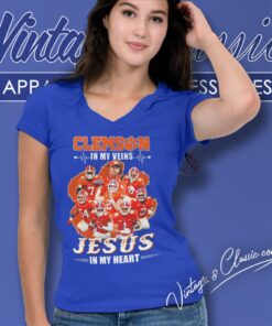Clemson Tigers In My Veins Jesus In My Heart V Neck TShirt