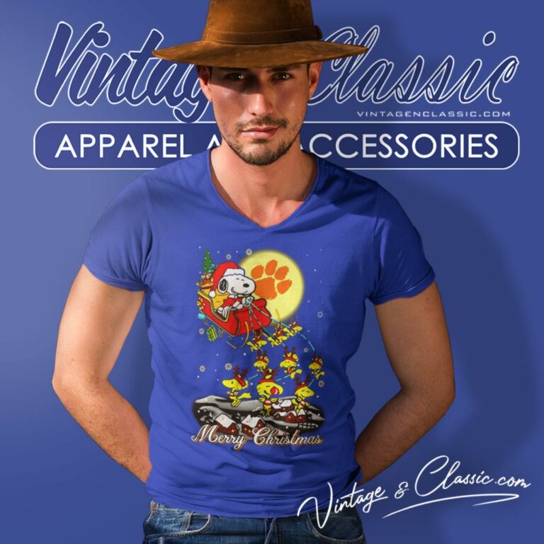 Clemson Tigers Santa Snoopy Merry Christmas V Neck TShirt Clemson Tigers Santa Snoopy Merry Christmas V Neck TShirt