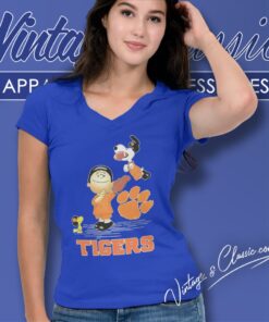 Clemson Tigers Snoopy Charlie Brown And Woodstock V Neck TShirt
