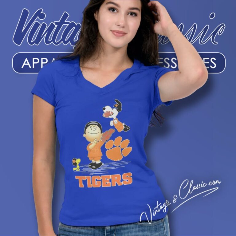 Clemson Tigers Snoopy Charlie Brown And Woodstock V Neck TShirt Clemson Tigers Snoopy Charlie Brown And Woodstock V Neck TShirt