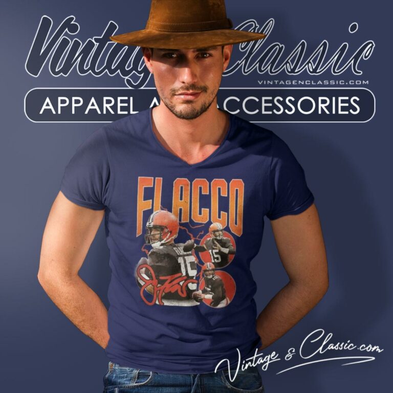 Cleveland Browns 15 Joe Flacco Signature V Neck TShirt Cleveland Browns 15 Joe Flacco Signature V Neck TShirt