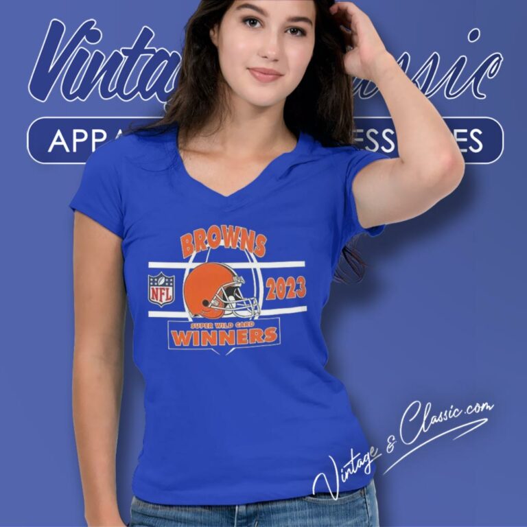 Cleveland Browns Afc Wild Card Champions Season 2023 2024 Nfl Divisional Helmet V Neck TShirt Cleveland Browns Afc Wild Card Champions Season 2023 2024 Nfl Divisional Helmet V Neck TShirt