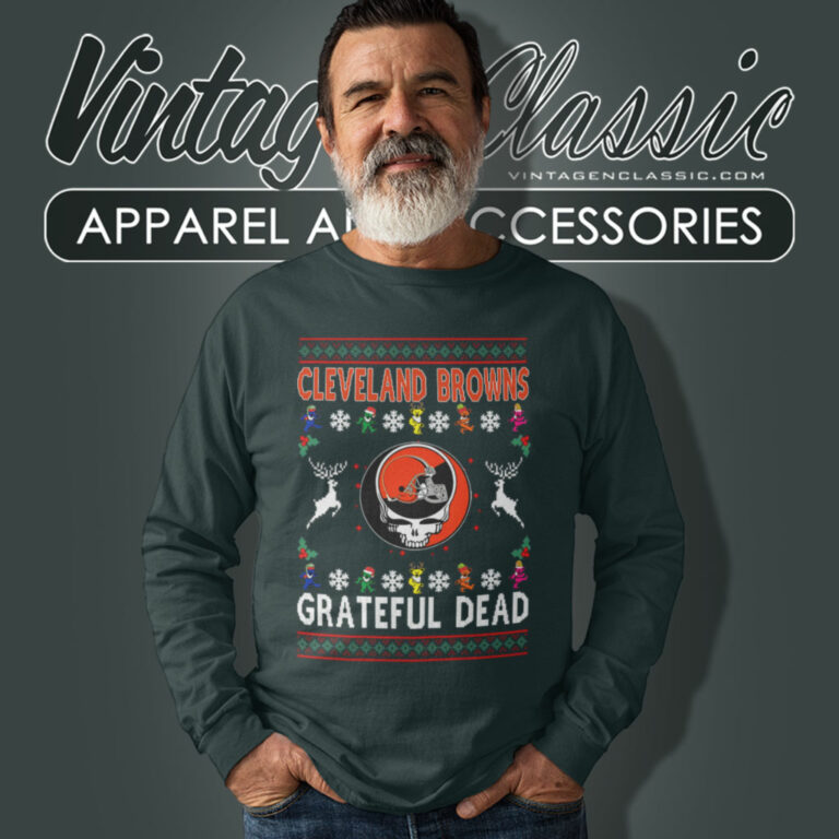 Cleveland Browns Grateful Dead Ugly Christmas Long Sleeve Tee Cleveland Browns Grateful Dead Ugly Christmas Long Sleeve Tee