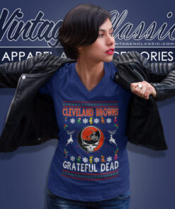 Cleveland Browns Grateful Dead Ugly Christmas V Neck TShirt