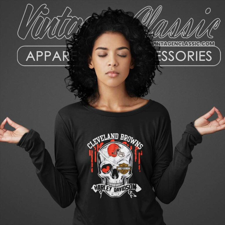 Cleveland Browns Harley Daivsion Skull Long Sleeve Tee Cleveland Browns Harley Daivsion Skull Long Sleeve Tee