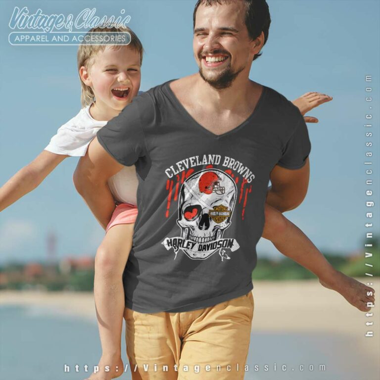Cleveland Browns Harley Daivsion Skull V Neck TShirt Cleveland Browns Harley Daivsion Skull V Neck TShirt
