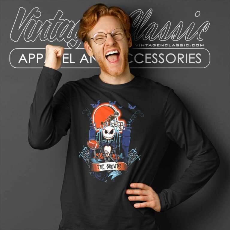 Cleveland Browns Jack Skellington Halloween Long Sleeve Tee Cleveland Browns Jack Skellington Halloween Long Sleeve Tee