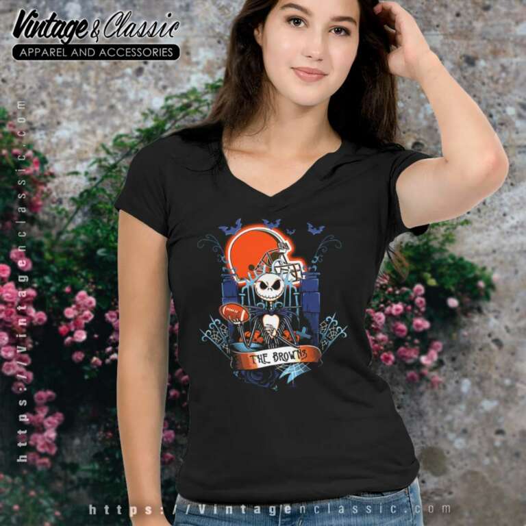 Cleveland Browns Jack Skellington Halloween V Neck TShirt Cleveland Browns Jack Skellington Halloween V Neck TShirt