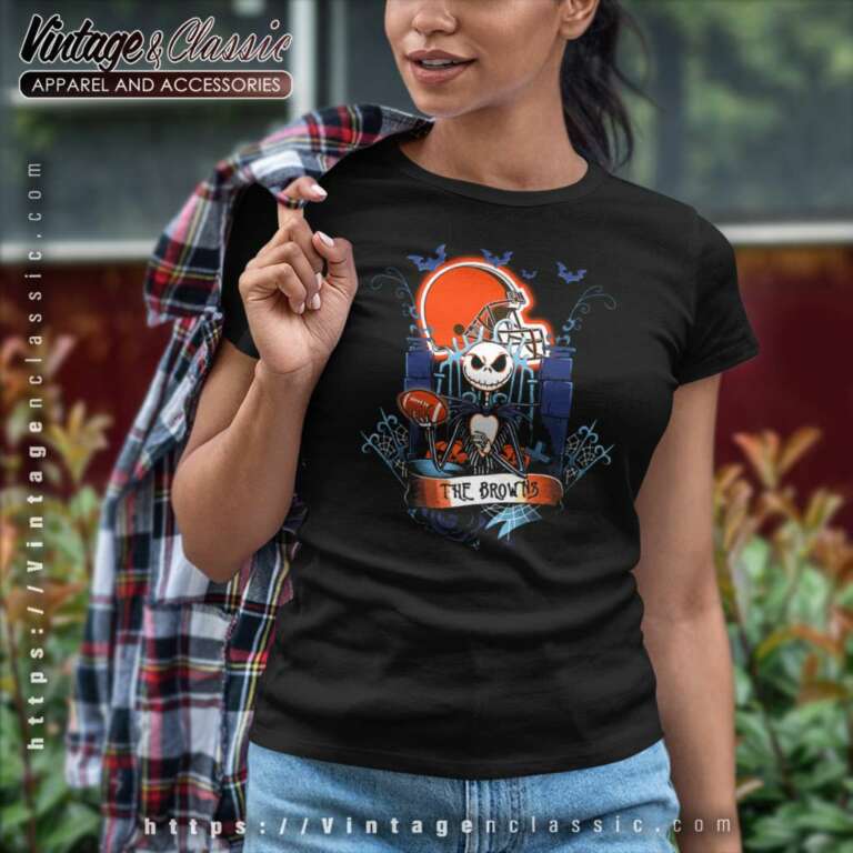 Cleveland Browns Jack Skellington Halloween Women TShirt Cleveland Browns Jack Skellington Halloween Women TShirt