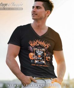 Cleveland Browns Looney Tunes Taz Bad To The Bone V Neck TShirt