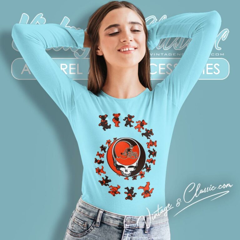 Cleveland Browns Nfl Grateful Dancing Bears Long Sleeve Tee Cleveland Browns Nfl Grateful Dancing Bears Long Sleeve Tee