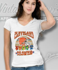 Cleveland Browns Nfl Grateful Dancing Bears Retro V Neck TShirt