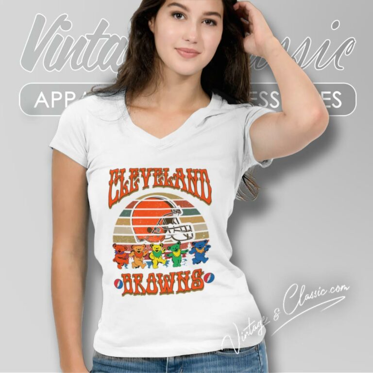 Cleveland Browns Nfl Grateful Dancing Bears Retro V Neck TShirt Cleveland Browns Nfl Grateful Dancing Bears Retro V Neck TShirt