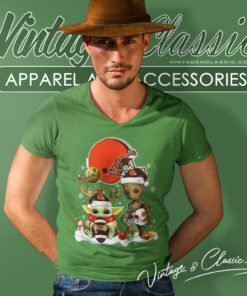Cleveland Browns Shirt Baby Yoda And Groot Santa Christmas 6 Cleveland Browns Shirt Baby Yoda And Groot Santa Christmas V Neck TShirt