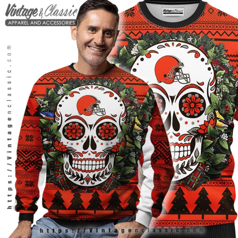 Cleveland Browns Skull Flower Ugly Christmas Sweater Men Ugly Sweater Cleveland Browns Skull Flower Ugly Christmas Sweater Men Ugly Sweater