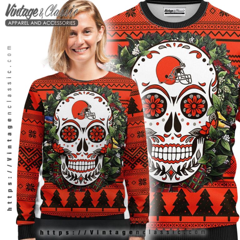 Cleveland Browns Skull Flower Ugly Christmas Sweater Ugly Sweater shirt Cleveland Browns Skull Flower Ugly Christmas Sweater Ugly Sweater shirt