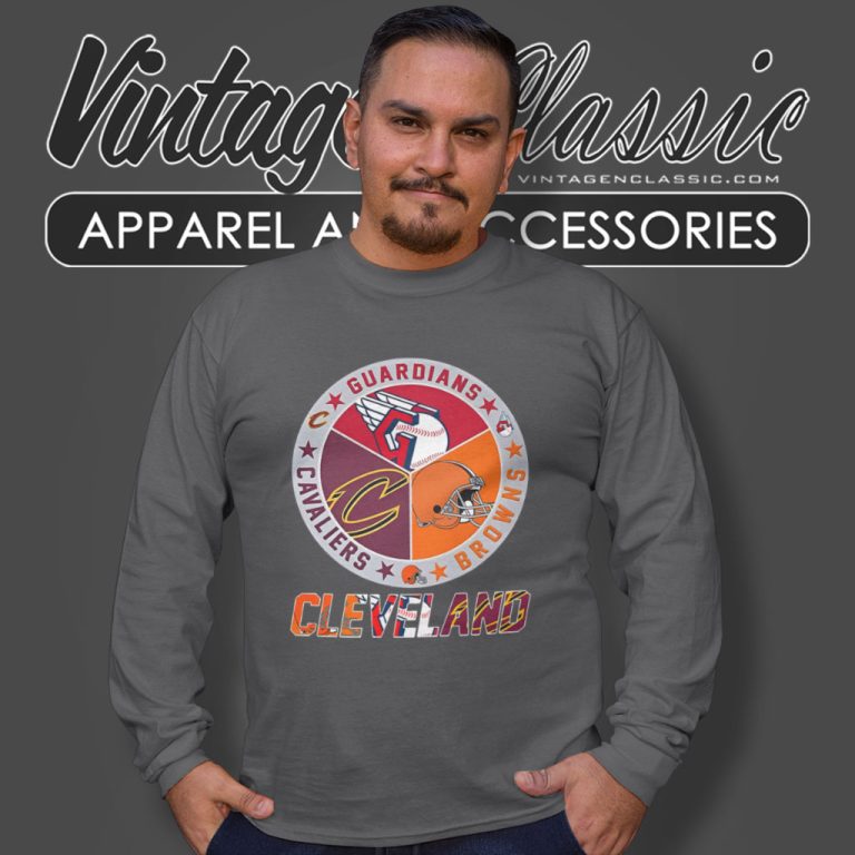 Cleveland Cavaliers Browns Guardians 3 Teams Sports Circle Logo Long Sleeve Tee Cleveland Cavaliers Browns Guardians 3 Teams Sports Circle Logo Long Sleeve Tee