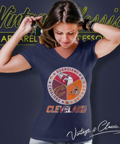 Cleveland Cavaliers Browns Guardians 3 Teams Sports Circle Logo V Neck TShirt