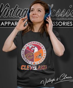 Cleveland Cavaliers Browns Guardians 3 Teams Sports Circle Logo Women T Shirt