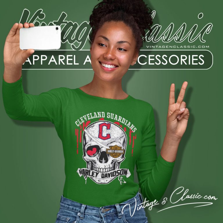 Cleveland Guardians Harley Davidson Skull Long Sleeve Tee Cleveland Guardians Harley Davidson Skull Long Sleeve Tee