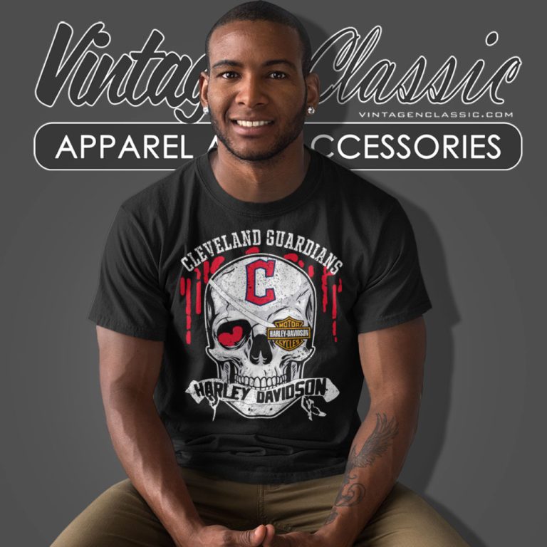 Cleveland Guardians Harley Davidson Skull T Shirt Cleveland Guardians Harley Davidson Skull T Shirt