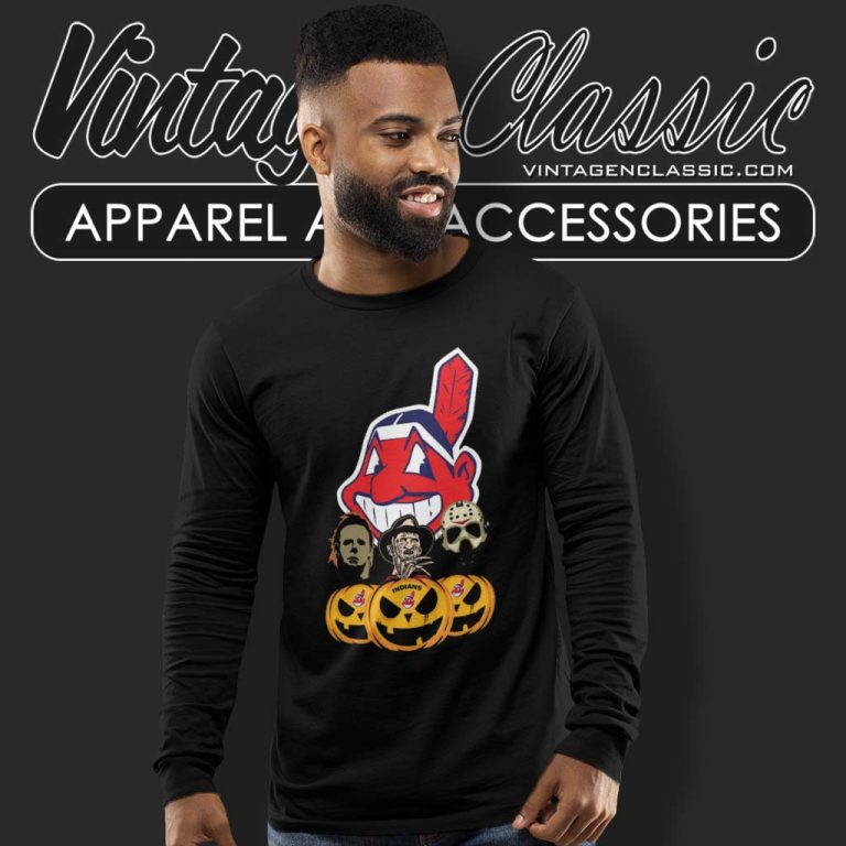 Cleveland Indians Halloween Horror Movie Pumpkin Long Sleeve Tee Cleveland Indians Halloween Horror Movie Pumpkin Long Sleeve Tee