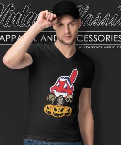 Cleveland Indians Halloween Horror Movie Pumpkin V Neck TShirt