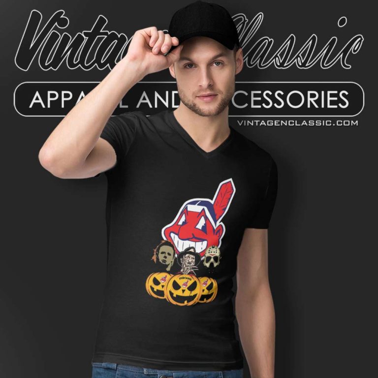 Cleveland Indians Halloween Horror Movie Pumpkin V Neck TShirt Cleveland Indians Halloween Horror Movie Pumpkin V Neck TShirt
