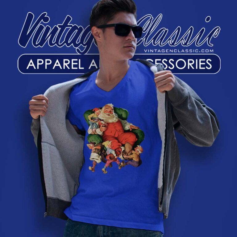 Coca Cola Santa Clause Christmas Scene V Neck TShirt Coca Cola Santa Clause Christmas Scene V Neck TShirt