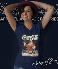 Coca Cola Santa Holidays Are Coming Christmas V Neck TShirt
